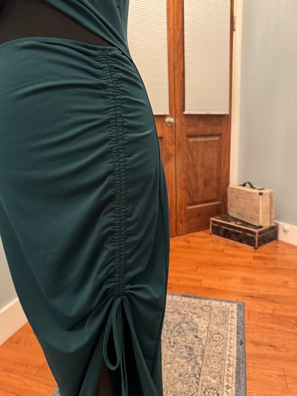 Halara Cut Out Ruched Drawstring Bodycon Maxi Dress Green Size M - Picture 6 of 13